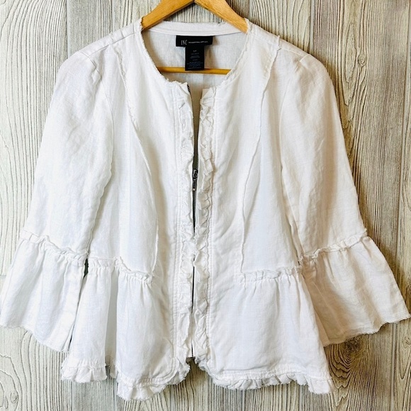 INC International Concepts Jackets & Blazers - INC 100% LINEN Boho Light Zip Up Jacket Size Small White Womens Spring Summer